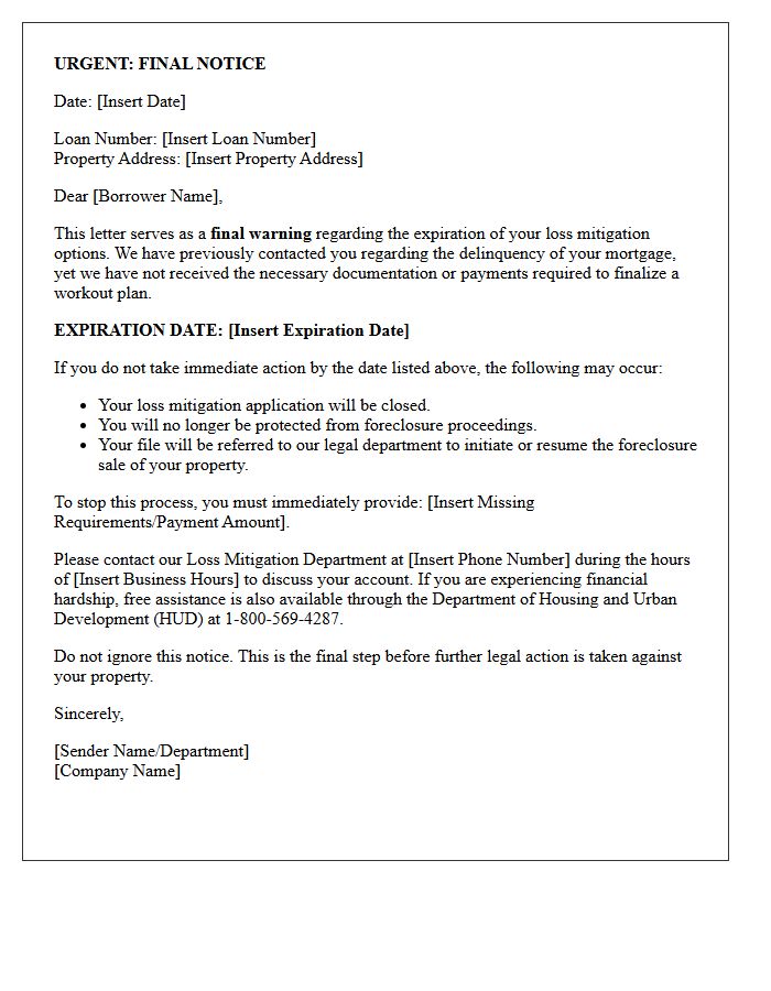 Final Warning of Loss Mitigation Expiration Letter