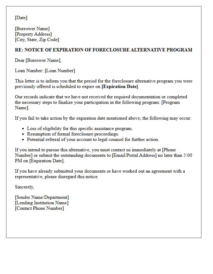 Foreclosure Alternative Program Expiration Letter