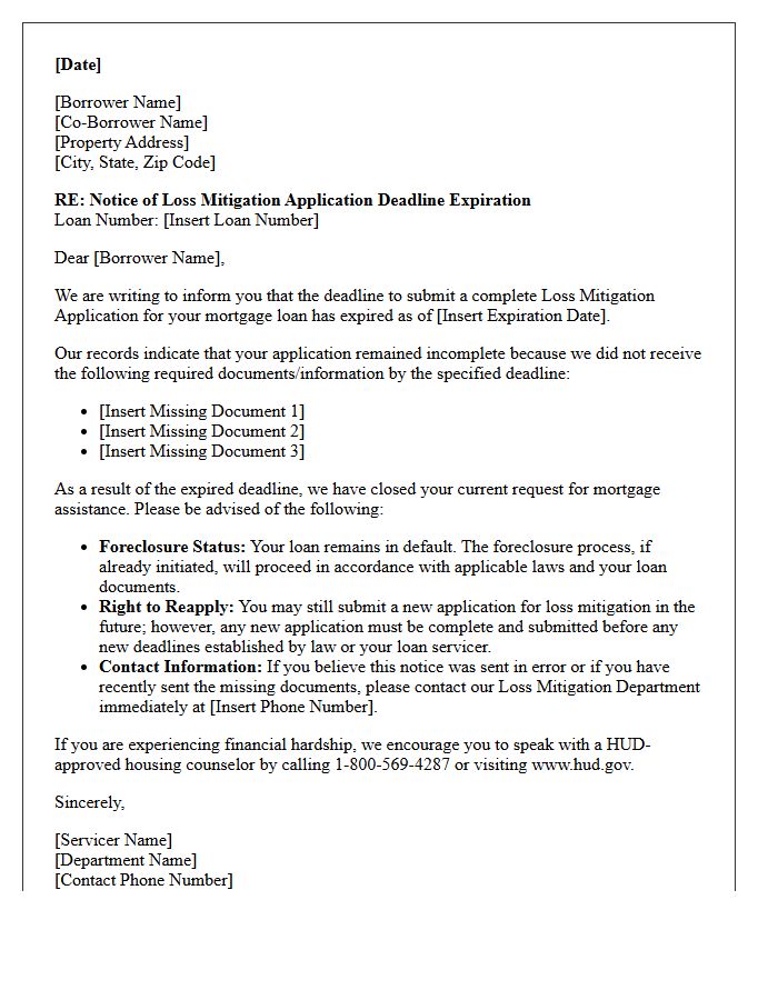Loss Mitigation Application Deadline Expiration Letter