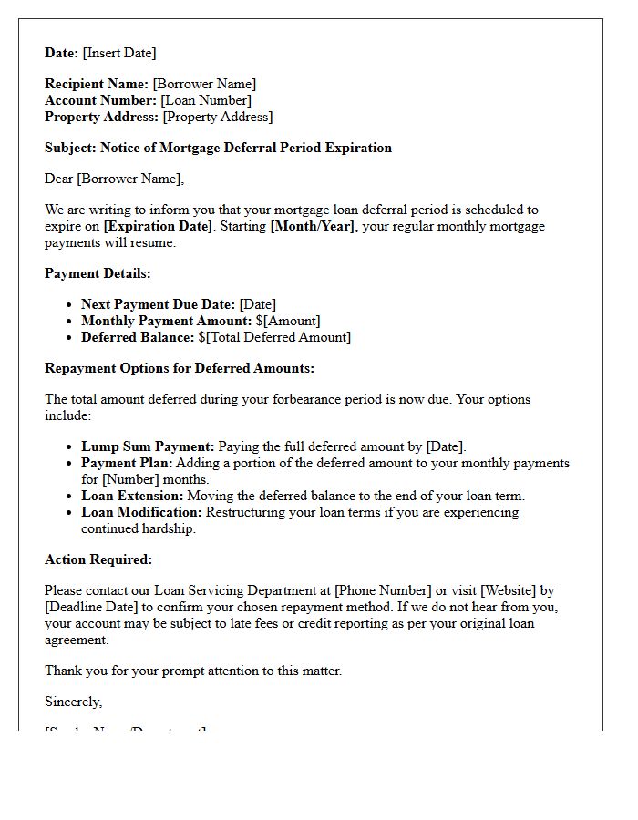 Mortgage Loan Deferral Program Expiration Letter