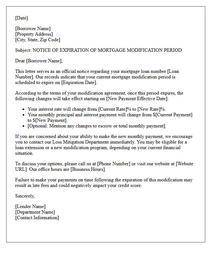 Mortgage Modification Program Expiration Notice Letter