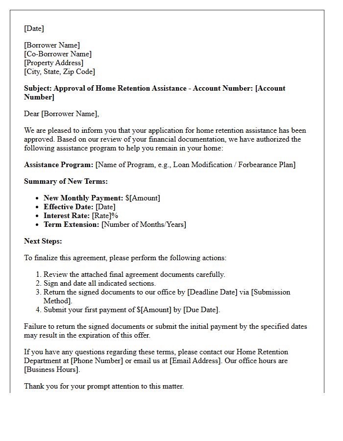 Home Retention Assistance Approval Letter