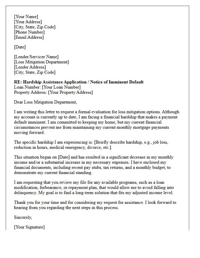 Imminent Default Hardship Evaluation Letter