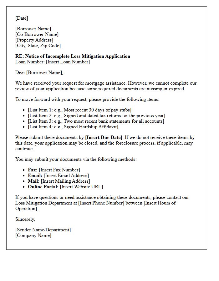 Loss Mitigation Missing Documents Letter