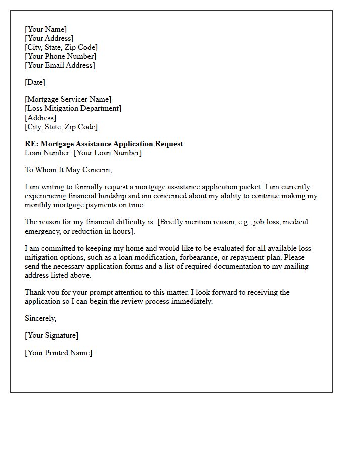 Mortgage Assistance Application Request Letter