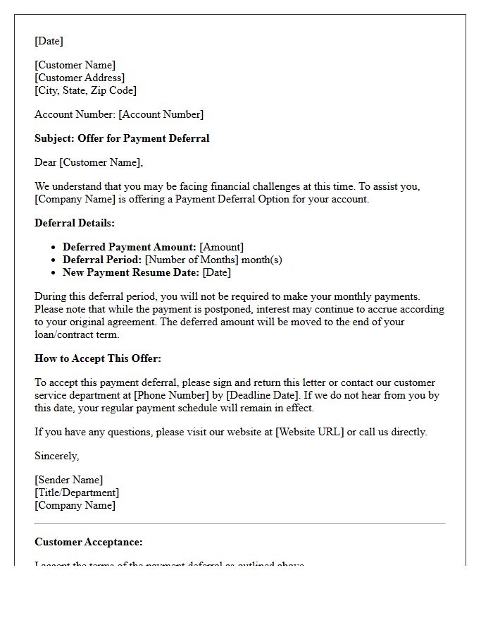 Payment Deferral Option Offer Letter