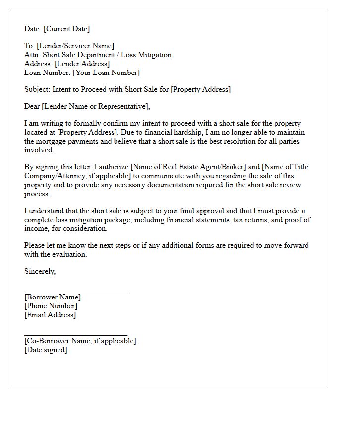 Short Sale Intent to Proceed Letter