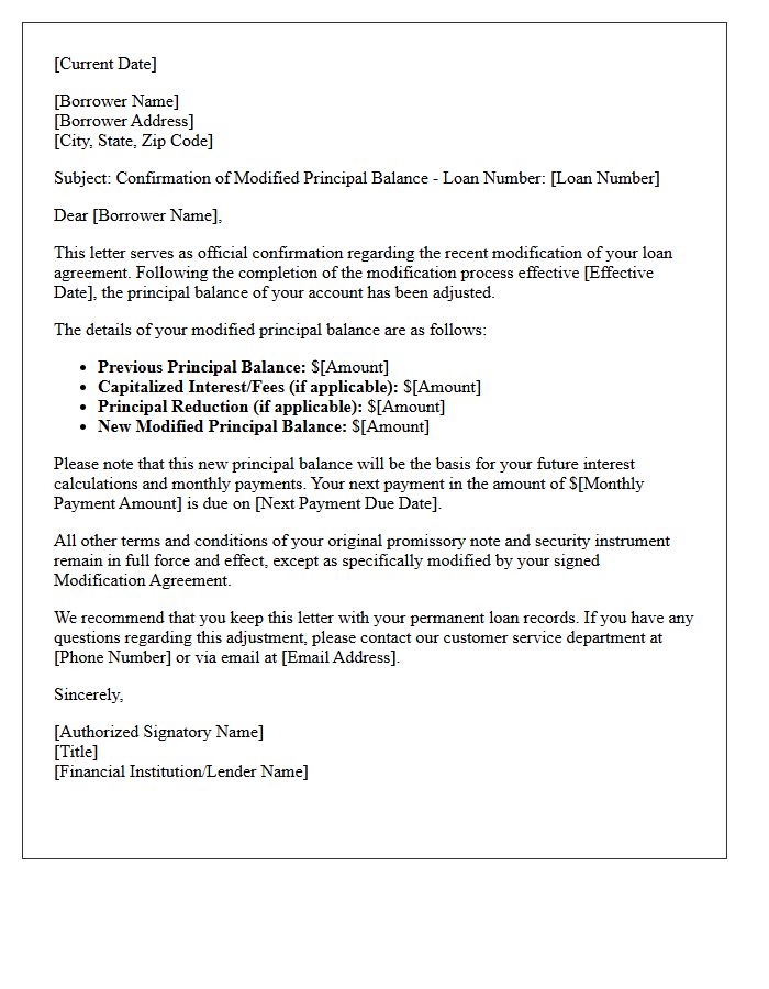 Modified Principal Balance Confirmation Letter