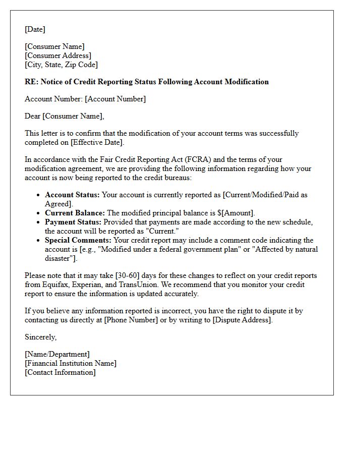 Post-Modification Credit Reporting Status Letter
