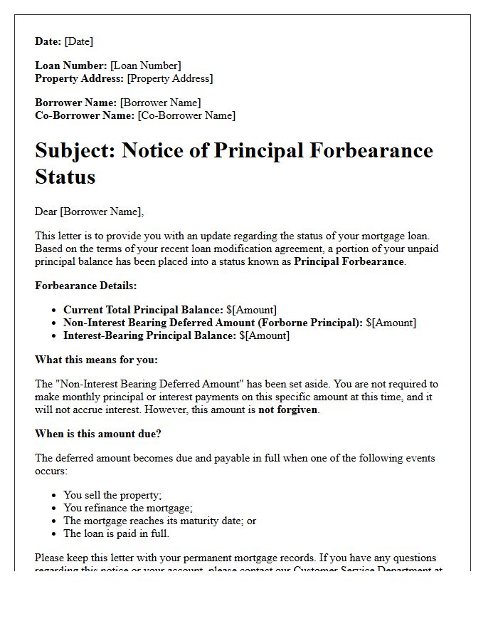 Principal Forbearance Status Letter