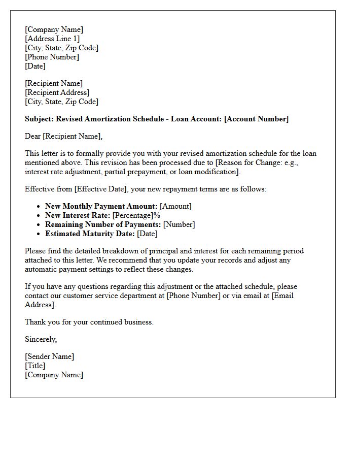 Revised Amortization Schedule Letter