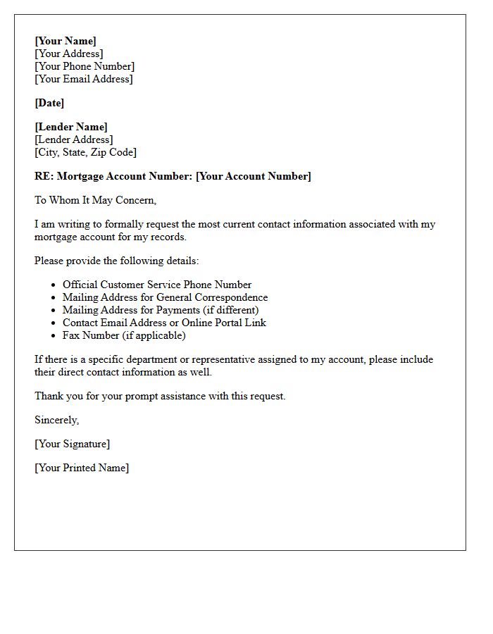 Mortgage Lender Contact Information