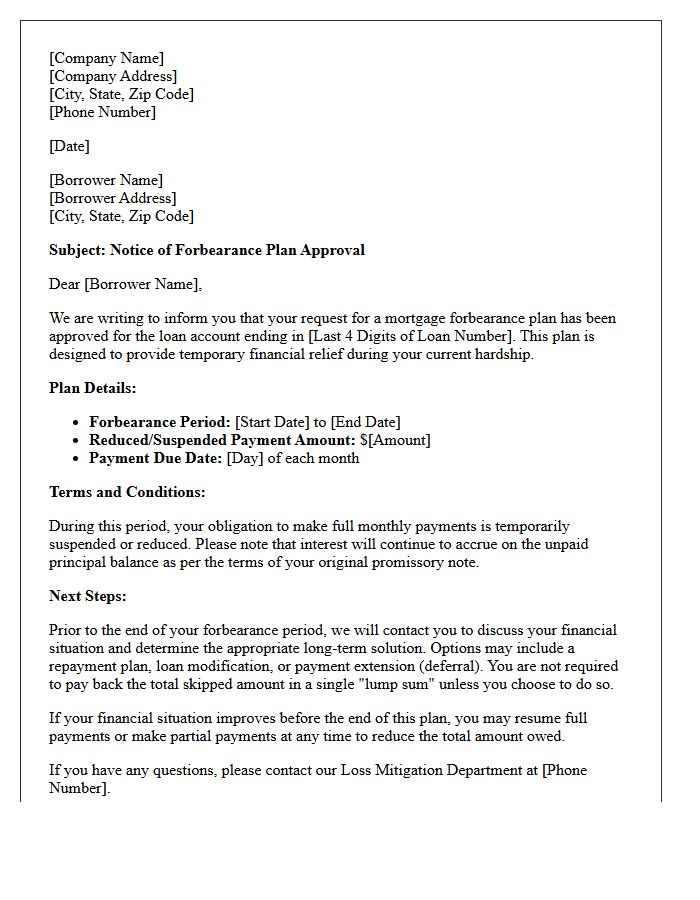 Notice of Forbearance Plan Approval