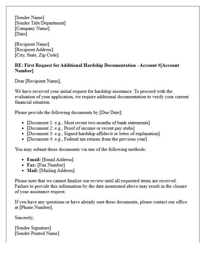 First Request for Additional Hardship Documentation Letter