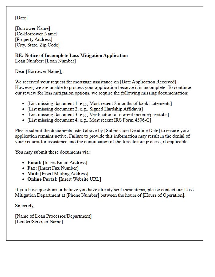 Incomplete Loss Mitigation Hardship Documentation Letter