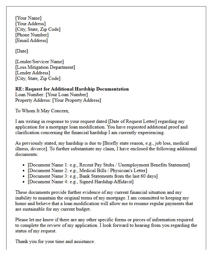 Mortgage Modification Additional Hardship Proof Request Letter