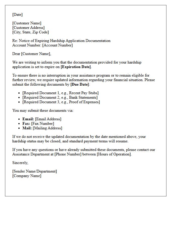 Notice of Expiring Hardship Application Documentation Letter
