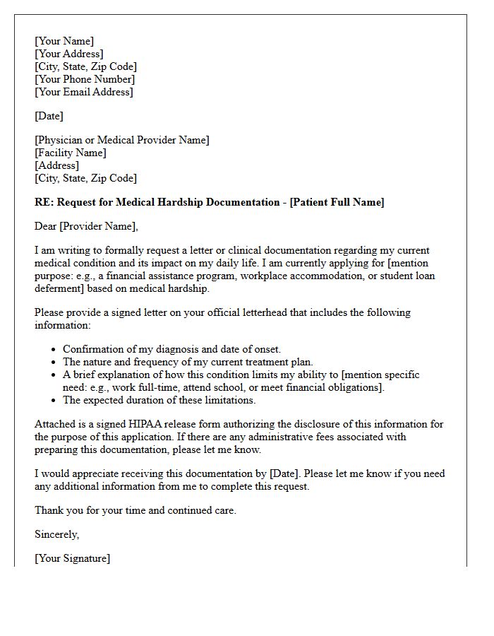 Request for Supporting Medical Hardship Documentation Letter