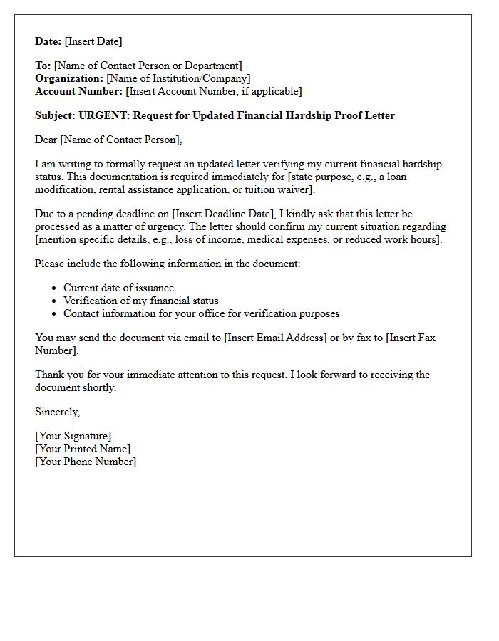 Urgent Request for Updated Financial Hardship Proof Letter