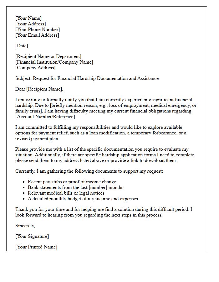 Financial Hardship Documentation Request Letter
