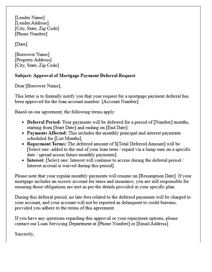 Mortgage Payment Deferral Approval Letter