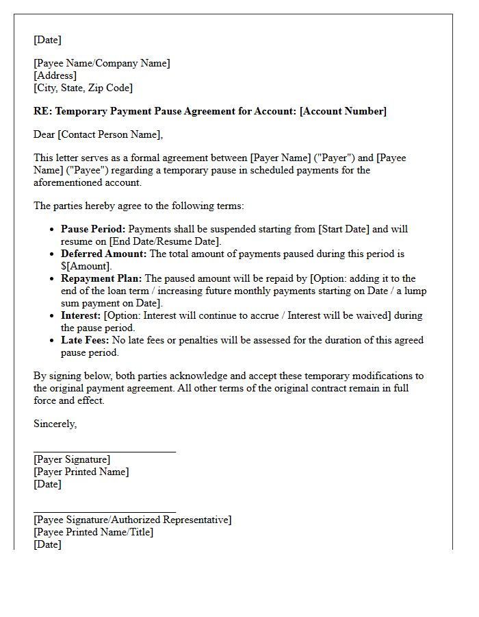 Temporary Payment Pause Agreement Letter