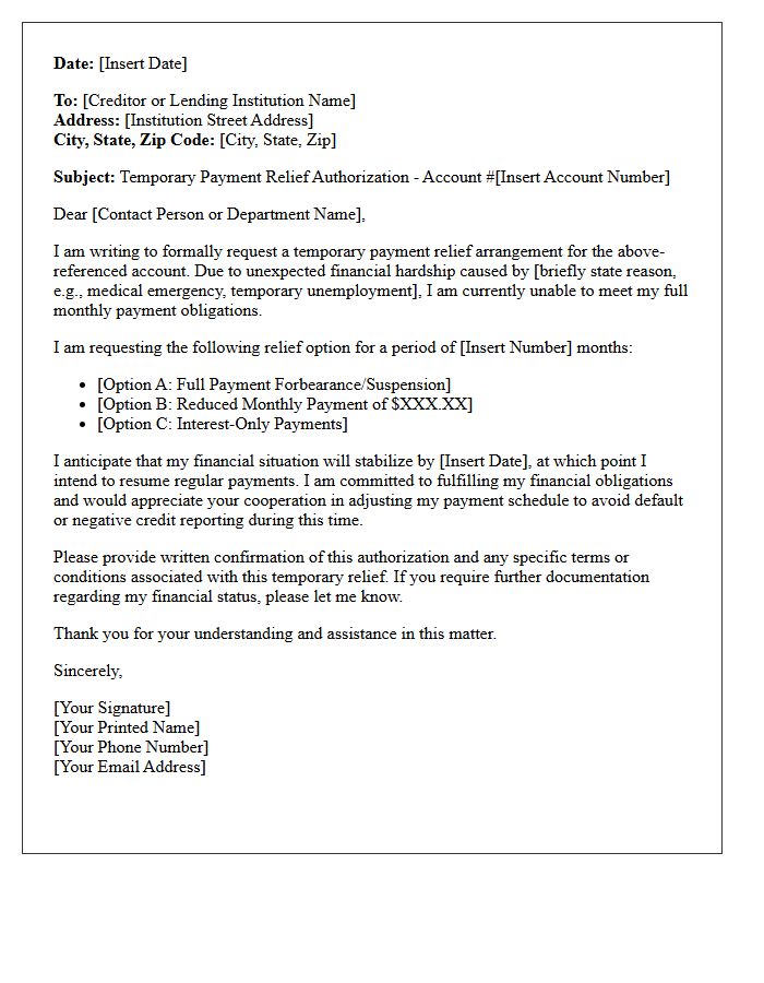 Temporary Payment Relief Authorization Letter