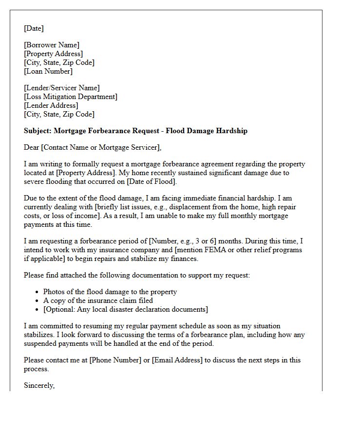 Flood Damage Mortgage Forbearance Agreement Letter