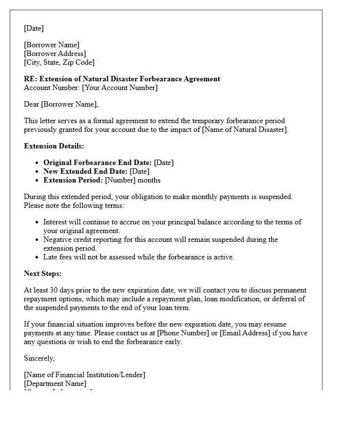 Natural Disaster Forbearance Agreement Extension Letter