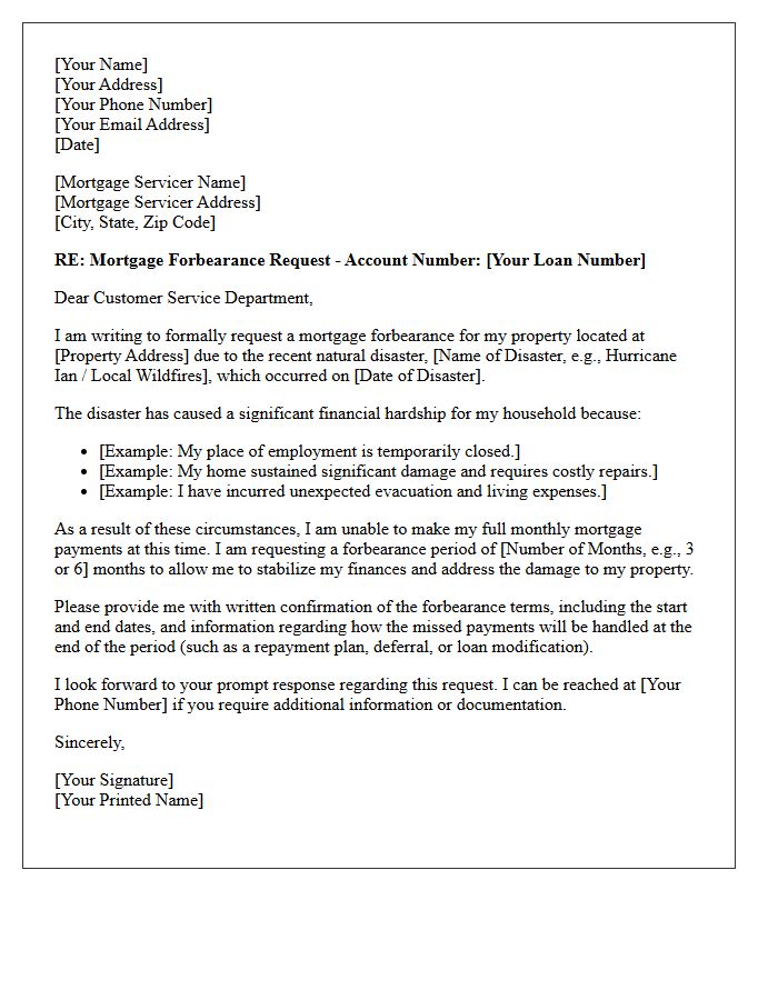 Natural Disaster Mortgage Forbearance Agreement Request Letter