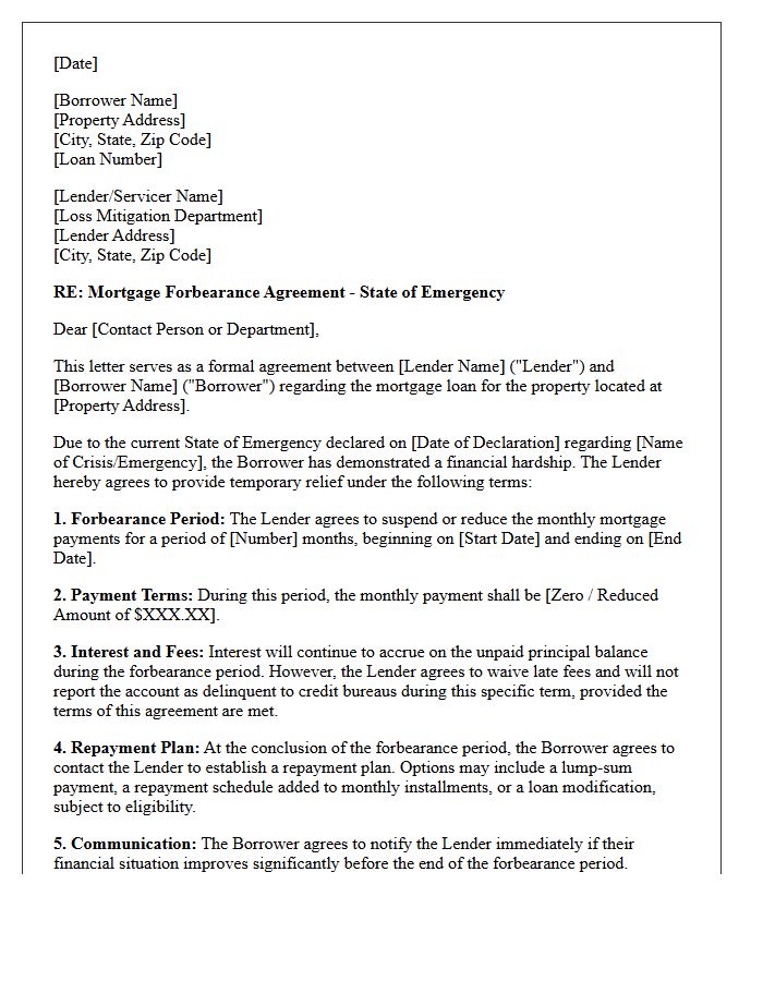 State Of Emergency Mortgage Forbearance Agreement Letter
