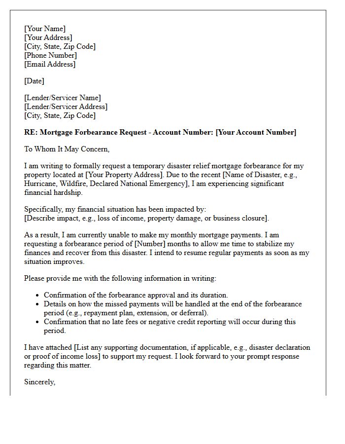 Temporary Disaster Relief Mortgage Forbearance Letter