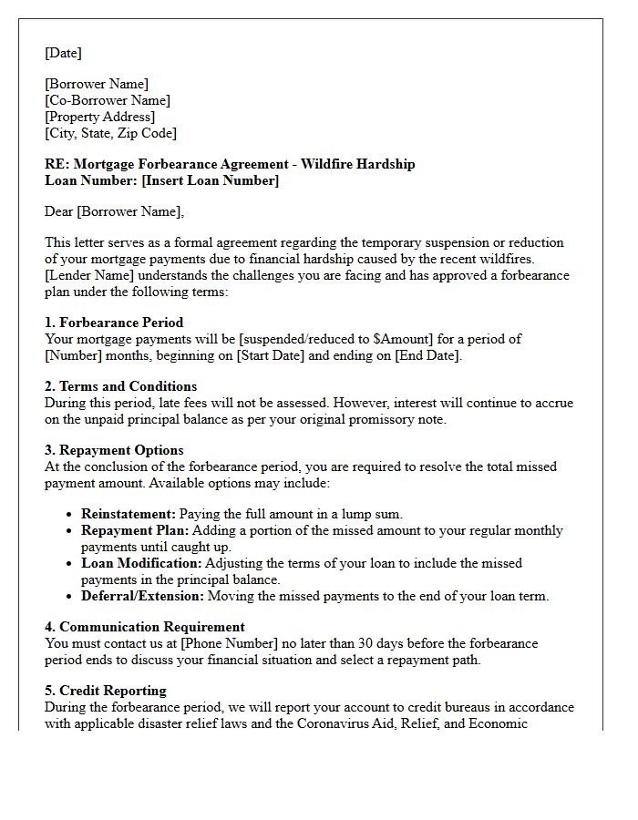 Wildfire Hardship Mortgage Forbearance Agreement Letter