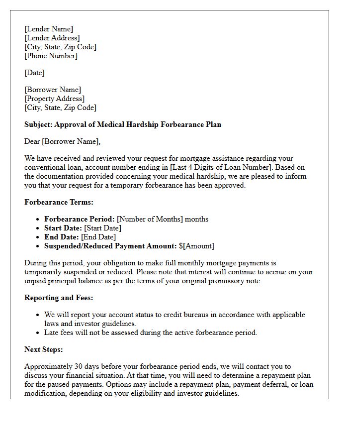 Conventional Mortgage Medical Hardship Forbearance Approval Letter