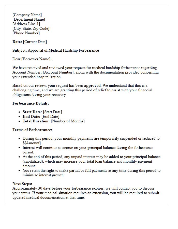 Extended Hospitalization Medical Hardship Forbearance Approval Letter