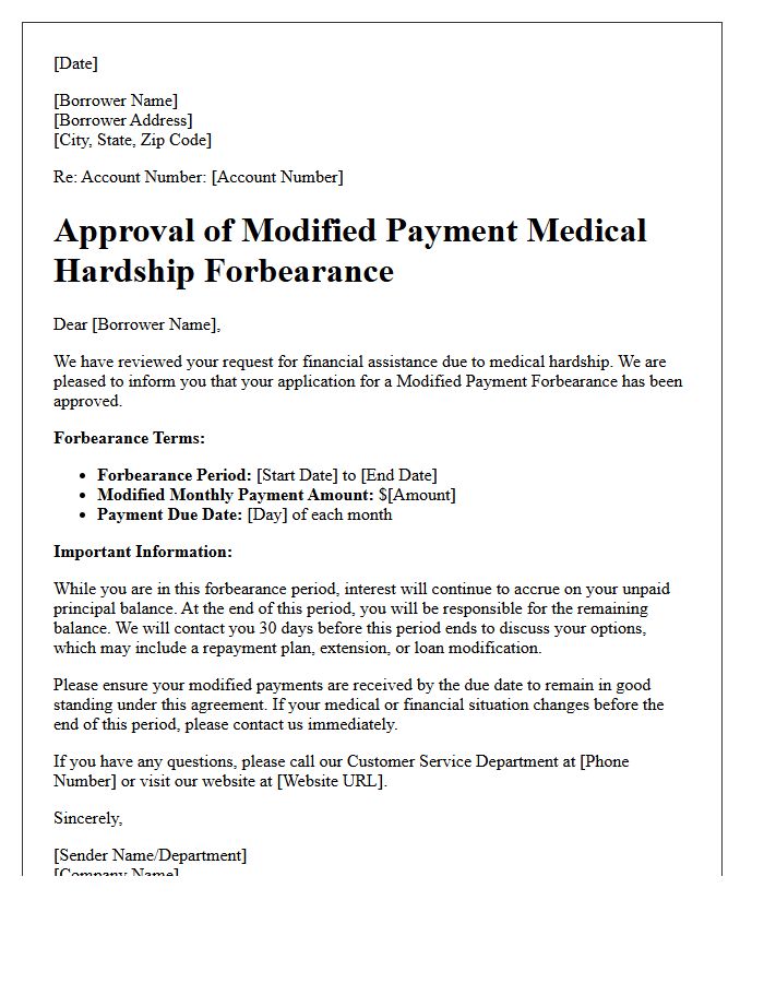 Modified Payment Medical Hardship Forbearance Approval Letter