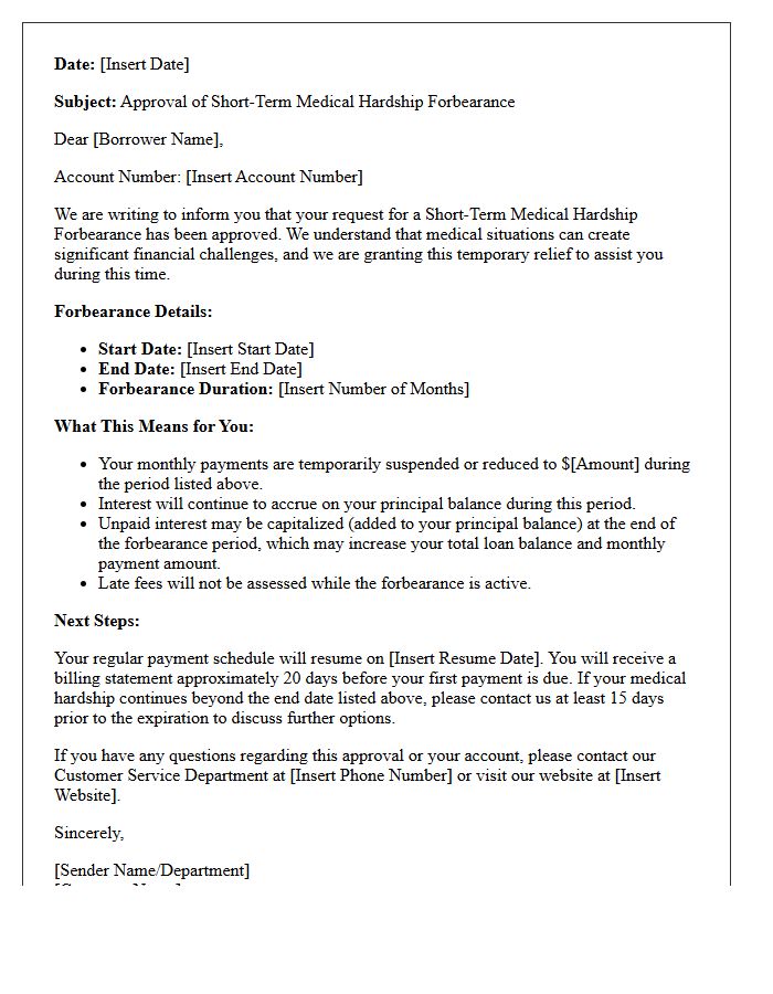 Short-Term Medical Hardship Forbearance Approval Letter