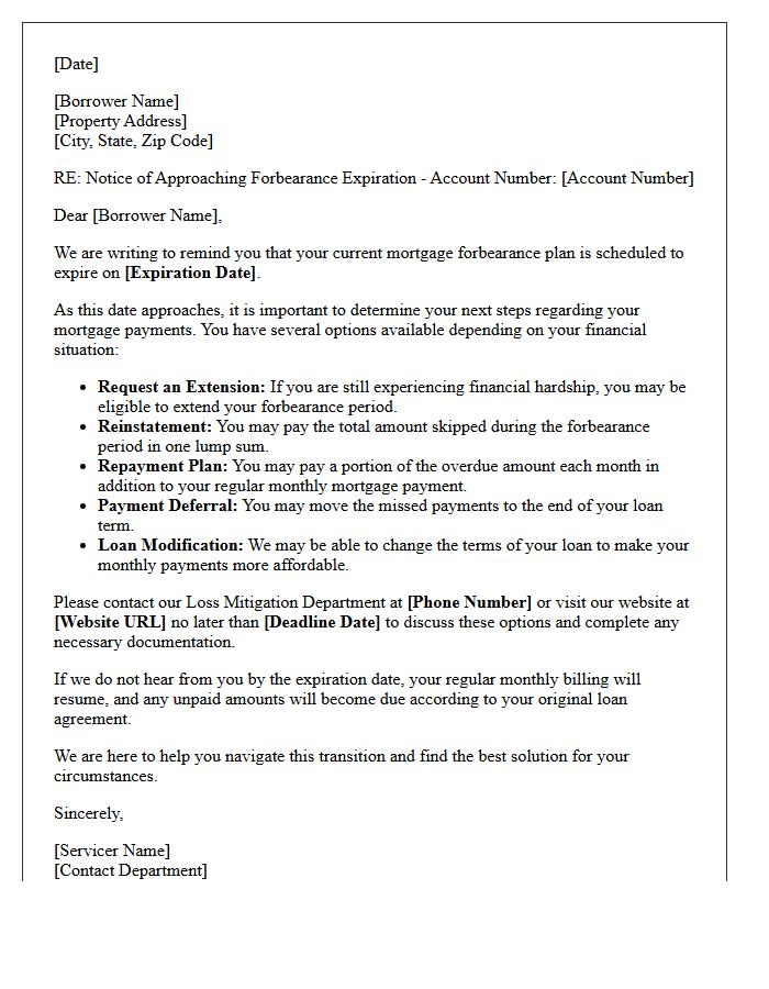 Notice of Approaching Forbearance Expiration Letter