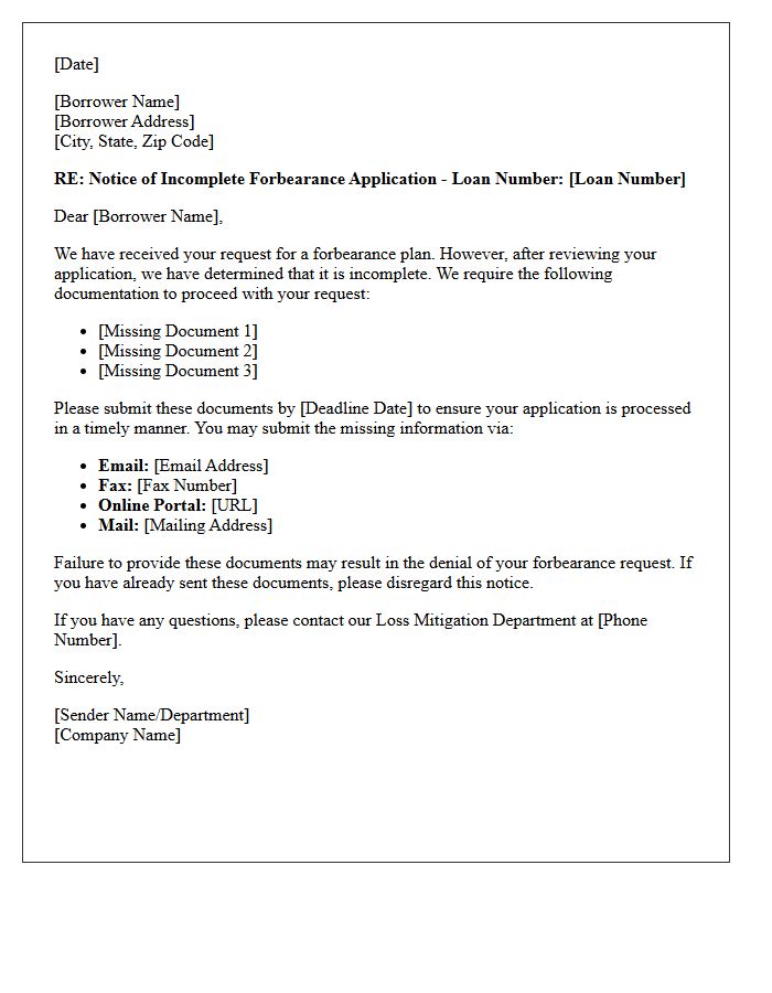 Notice of Missing Documentation for Forbearance Letter
