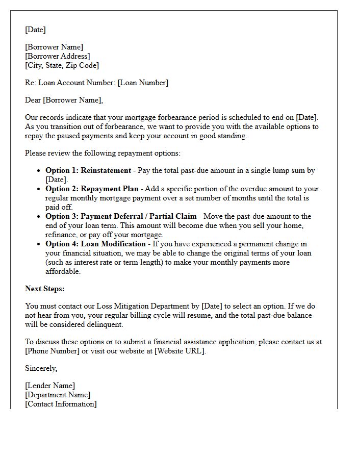 Post-Forbearance Repayment Plan Options Letter