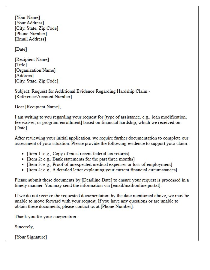 Request for Additional Hardship Evidence Letter