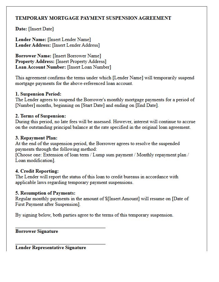 Temporary Mortgage Payment Suspension Agreement Letter