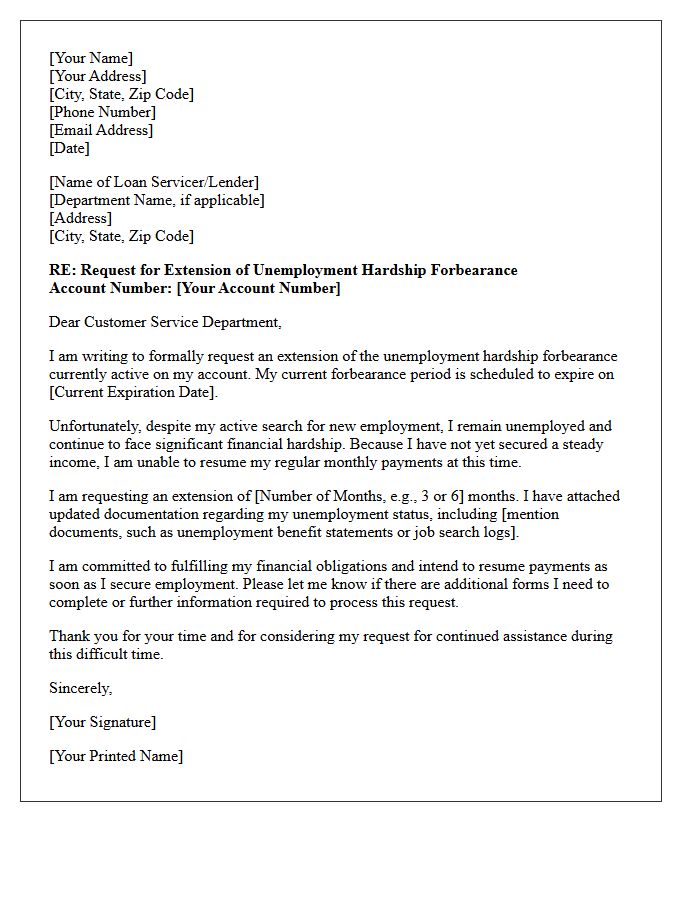 Unemployment Hardship Forbearance Extension Request Letter