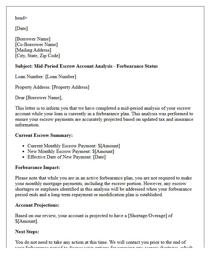 Mid-Period Forbearance Escrow Account Analysis Letter