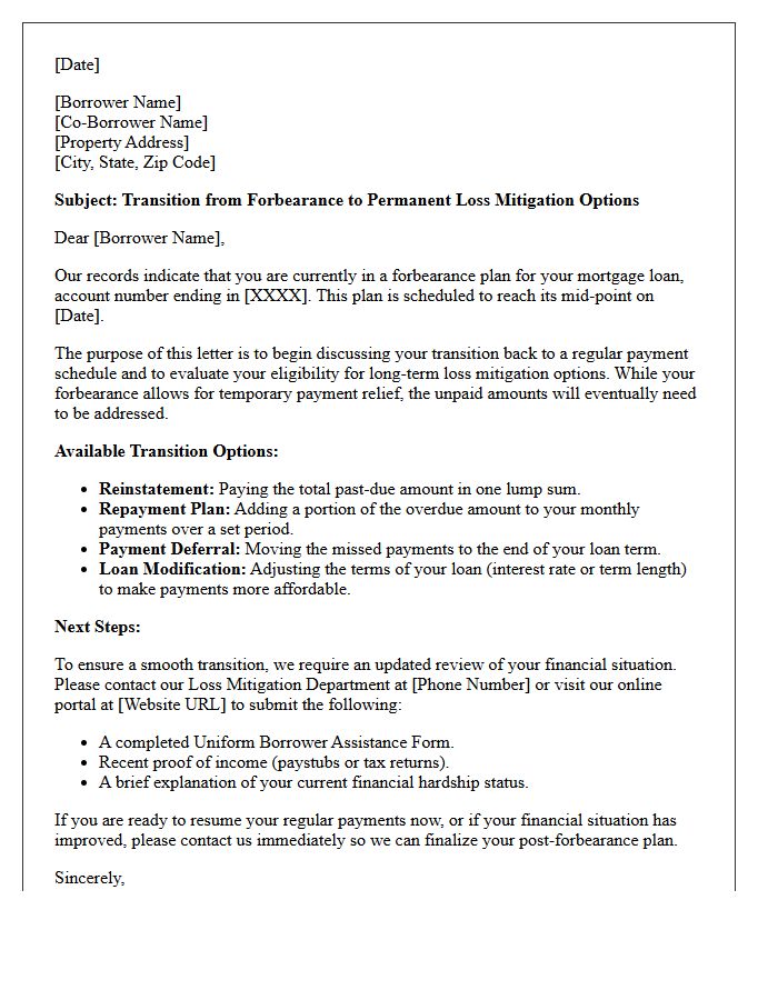 Mid-Period Forbearance Loss Mitigation Transition Letter