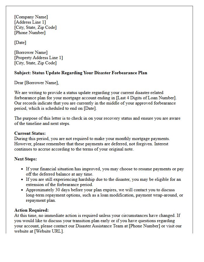 Mid-Period Forbearance Post-Disaster Status Update Letter