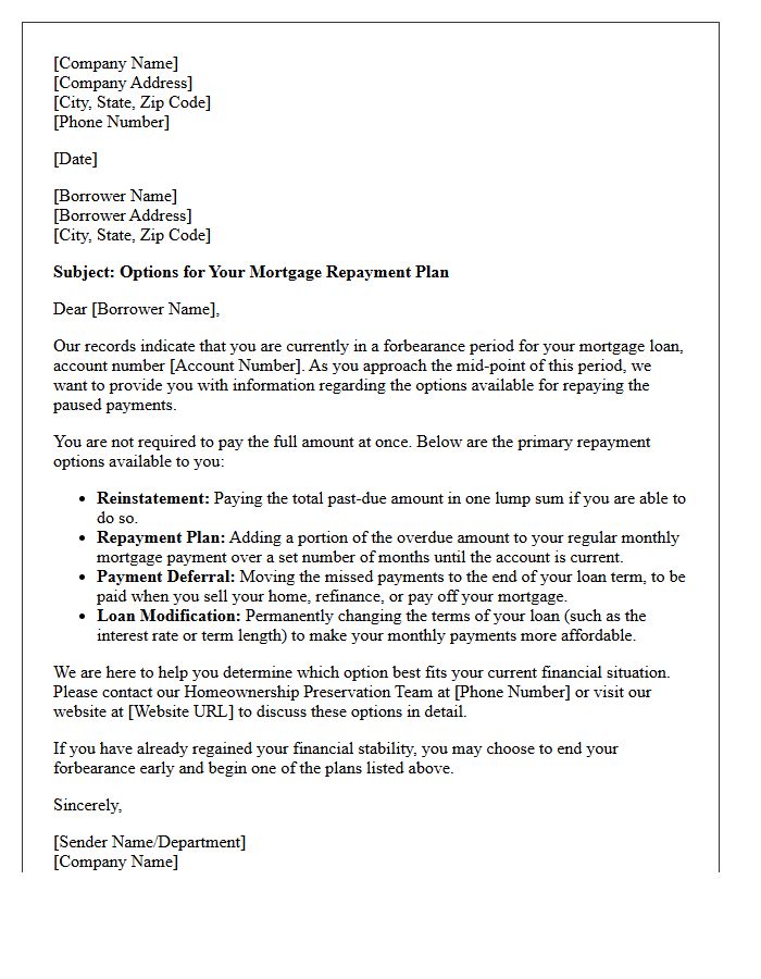 Mid-Period Forbearance Repayment Plan Options Letter