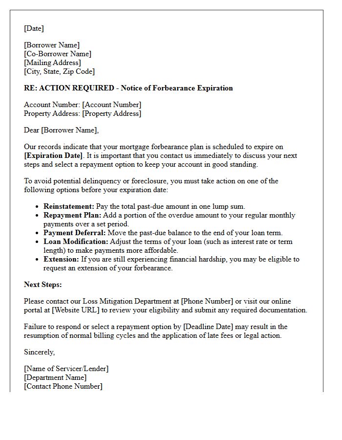 Action Required Forbearance Expiration Notification Letter