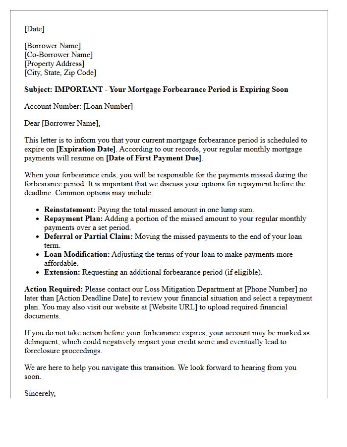 Mortgage Forbearance Period Expiration Warning Letter