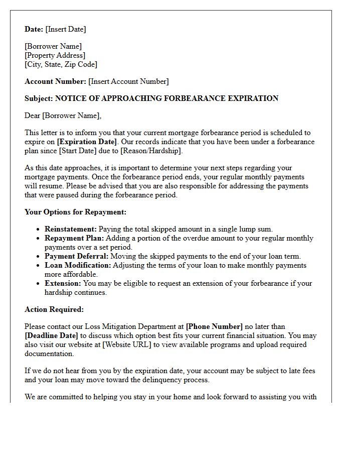 Notice Of Approaching Forbearance Expiration Letter